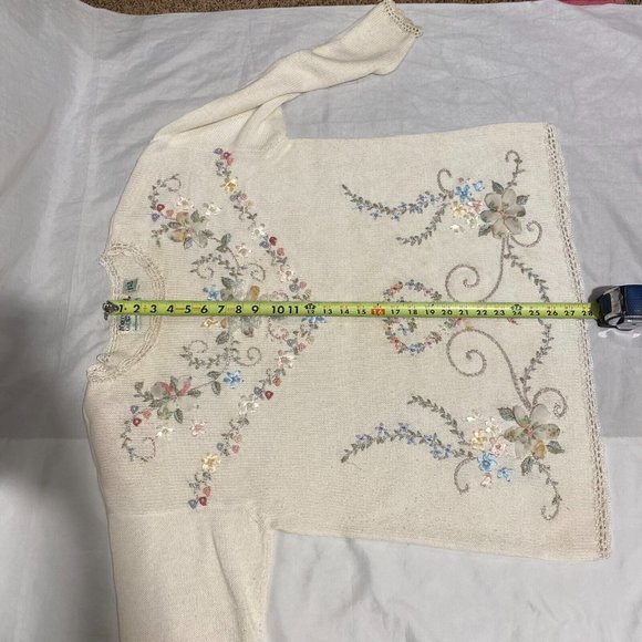 Vintage Collen's Collectables Women's Floral Knit Sweater W/ Shoulder Pads - L - Picture 11 of 12